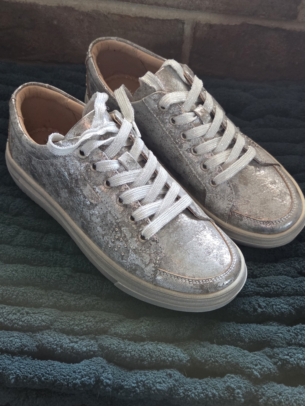 Silver Metallic Women’s Lace-Up Sneakers - Hey Girl By Corky